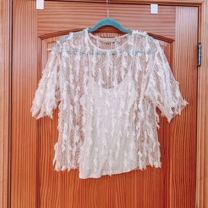 ✧ Zara: Cream Feather Top with Cream built-in top